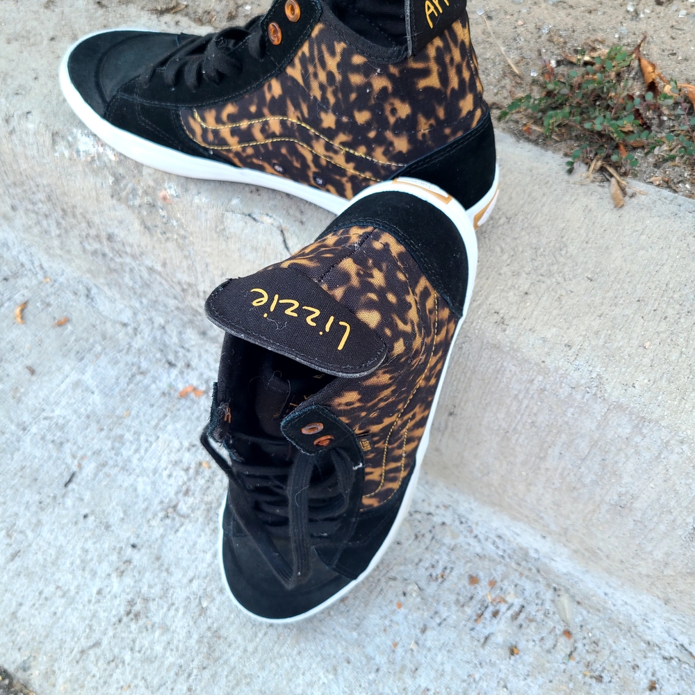 Vans Black and Leopard High-Top Sneakers